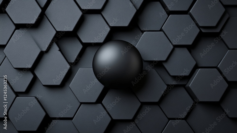 Aufkleber abstract sphere on hexagon pattern: an artistic composition features a smooth sphere resting on a 3d