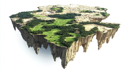 Floating Island with Lush Forests and Open Grasslands Above Clouds