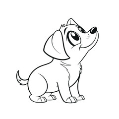 Cute cartoon dog looking up line art vector. Cute puppy vector illustration on white background