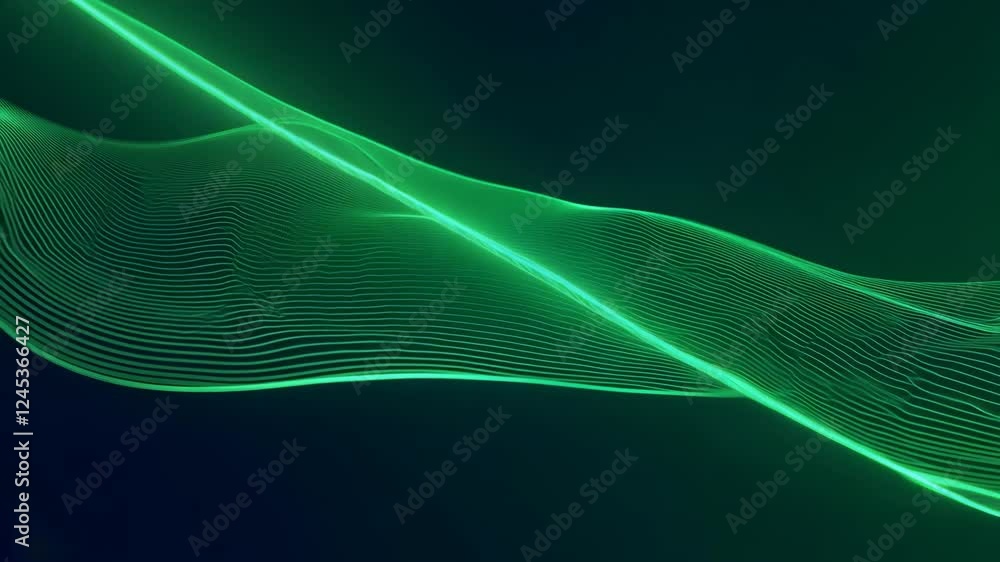 Poster dynamic abstract green and navy background with glowing lines and motion blur effects