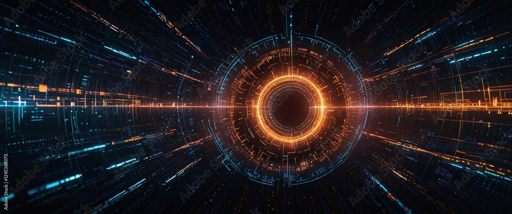 Poster digital portal: journey into a mesmerizing digital realm, where swirling streams of data converge to