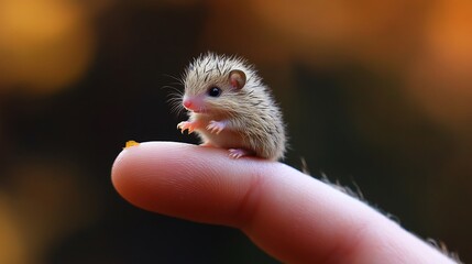 Fototapeta premium Adorable Tiny Hedgehog on a Fingertip