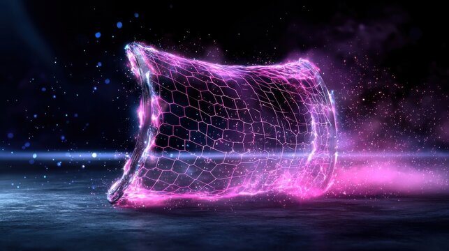 Intense high energy football scoring scene with a glowing mid impact net and dynamic futuristic atmosphere  Showcasing the power speed and drama of a decisive moment in the game