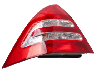 A taillight of a stop signal for a German auto - optical equipment of white and red color on a white isolated background. A spare part for repair and sale in a car service center.