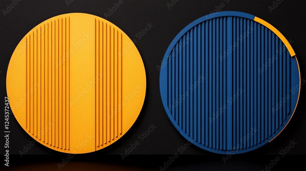 Poster modern geometric art: a pair of minimalist circular art pieces, one vibrant orange and the other dee