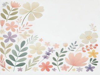Minimalistic Floral Background with White Background and Soft Pastel Flowers for Phone and Desktop Wallpaper