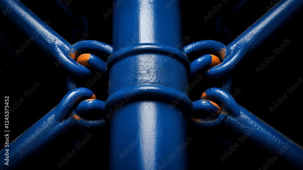 Aufkleber interlocking structure: a detailed shot of the robust framework featuring interlocking blue beams. t
