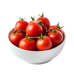 Fresh red tomatoes in bowl, isolated on a transparent background 