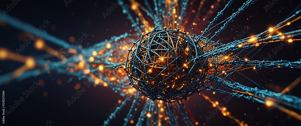 Poster abstract network sphere: a mesmerizing abstract sphere, constructed from intricate lines and glowing