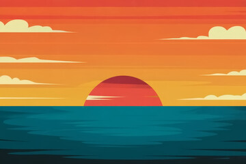 Warm toned Sunset Over a Tranquil Sea Orange Yellow and Deep Blue Palette