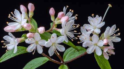 Delicate White Flowers Blooming with Graceful Stems and Buds Against a Dark Backdrop Beauty in Nature.