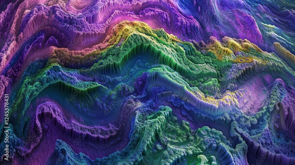 Poster vibrant multicolored abstract terrain with ridge patterns