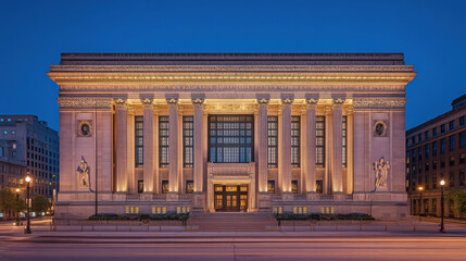 Obraz premium An iconic historical structure with grandiose columns, intricate bas-relief sculptures, and a stately entrance