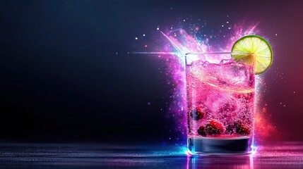 Vibrant Cranberry Lime Drink with Sparkling Effects and Lime Slice