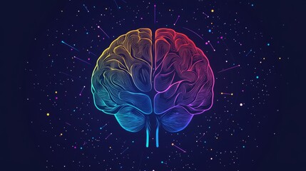 Fototapeta premium 93.A modern vector illustration featuring a brain design with a gradient color scheme, highlighting neural pathways, paired with a simple black outline and filled variations.
