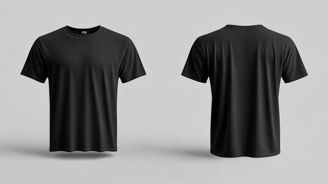 Black T-shirts front and back view.