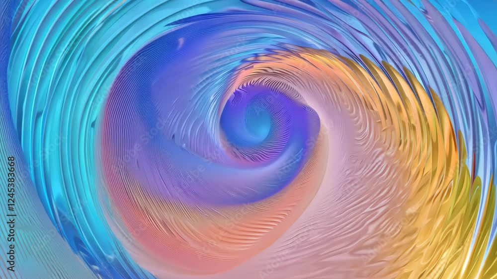 Poster vibrant spiral designs on a fluid gradient backdrop: a captivating 3d animation display