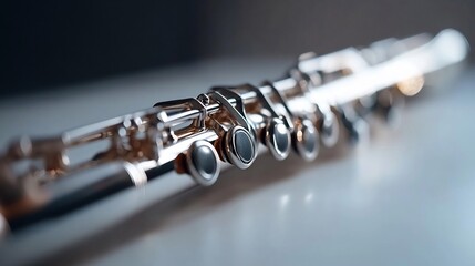Obraz premium Close-up of a Silver Flute, Musical Instrument Detail