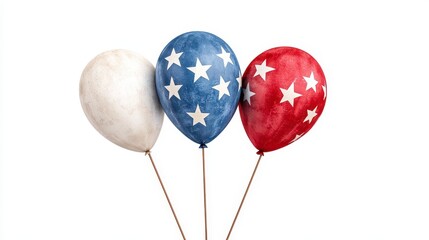 Patriotic Balloons with Stars on White Background