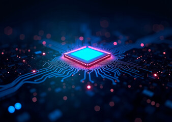 Concept high-resolution image of an AI chip, selective focus