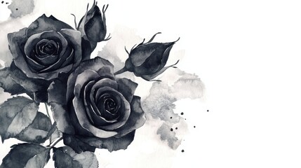Elegantly Somber Watercolor Black Roses for Funeral Invitations