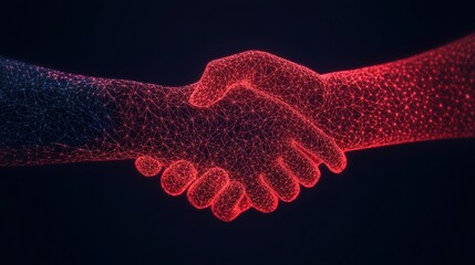 Glowing digital handshake symbolizing collaborative partnership strategic alliance or successful business Concept of technology driven connection teamwork and innovation
