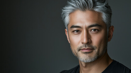 Obraz premium An adult male Japanese man with gray hair and light skin, generative AI