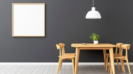Modern Dining Area with Simple Wooden Table and Green Plant
