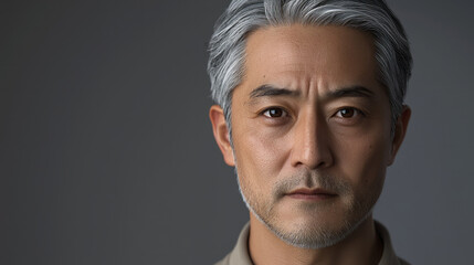 Fototapeta premium An adult male Japanese man with gray hair and light skin, generative AI