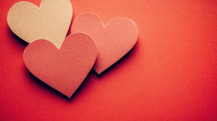 Fototapeta premium Three Textured Hearts on Red Backgrounds