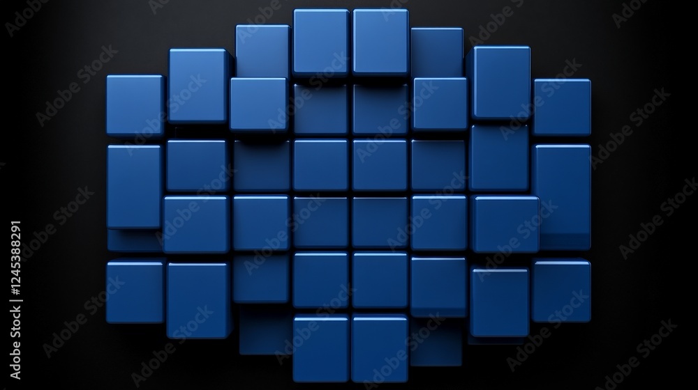 Poster abstract blue cubes composition: a modern and abstract composition features a cluster of textured bl