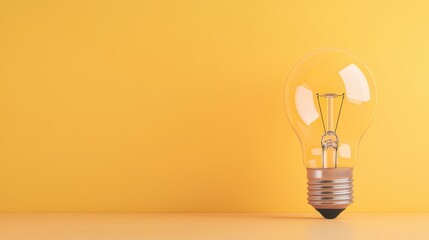 Glowing incandescent light bulb in a minimalist modern abstract lighting concept  The bulb is the focal point against a simple clean yellow background creating a sleek