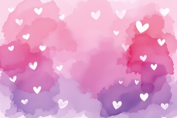 Romantic Watercolor Background with Scattered Hearts Pink Purple Hues Valentine s Day Design