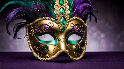 Ornate Venetian Carnival Mask with Feathers and Gems. 
