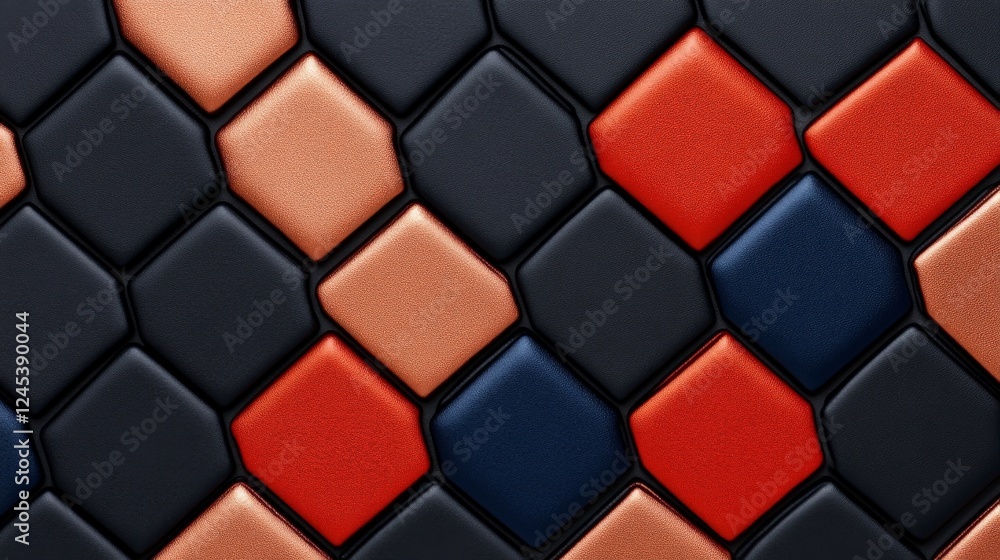 Aufkleber hexagonal tile pattern: a close-up shot showcases a unique, colorful hexagonal tile pattern. the des