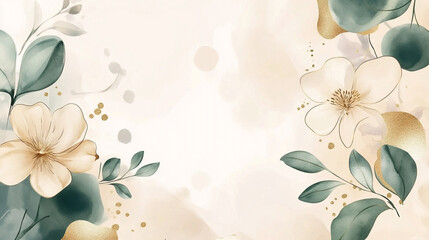 Abstract art background foliage Luxury minimal background, wedding invitation card background. Minimal hand painted watercolor botanical flowers texture