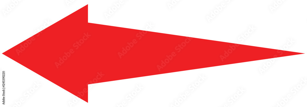 Poster straight long arrow vector icon. red arrow icon. red large forward or left pointing solid long arrow