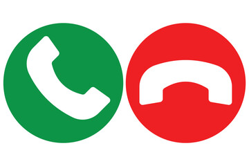 Call icon in phone. Phone call icon accept and decline. Green, red and black icons for end or accept of mobile call. 