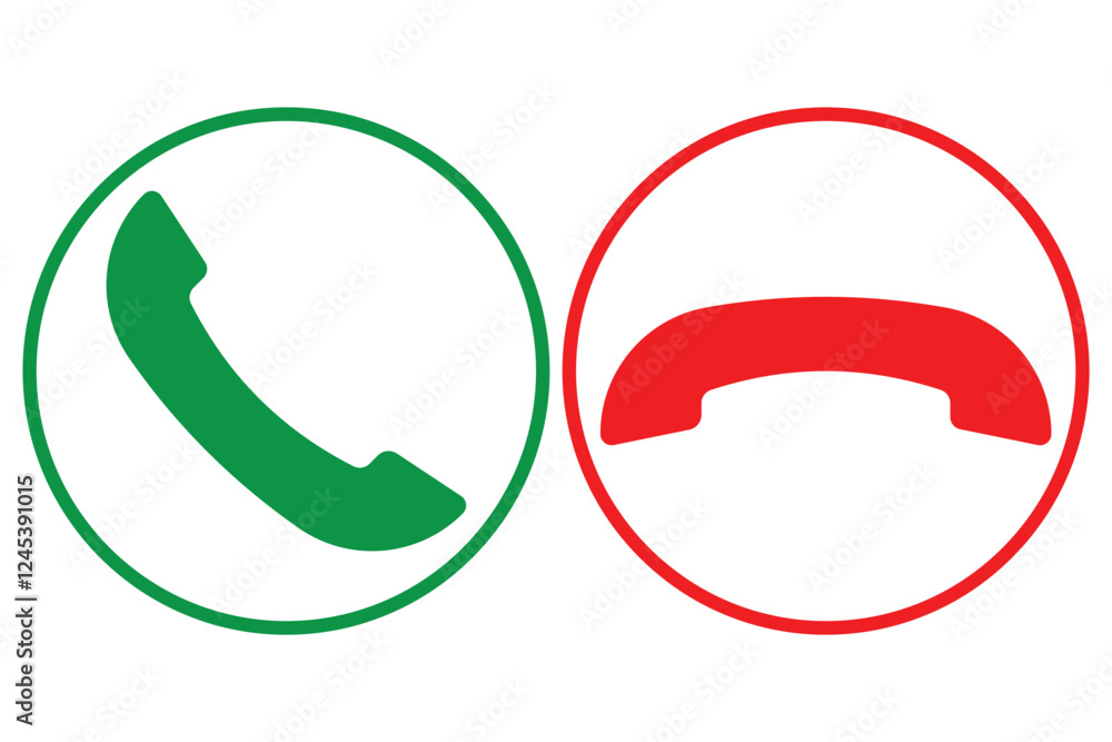 Poster call icon in phone. phone call icon accept and decline. green, red and black icons for end or accept