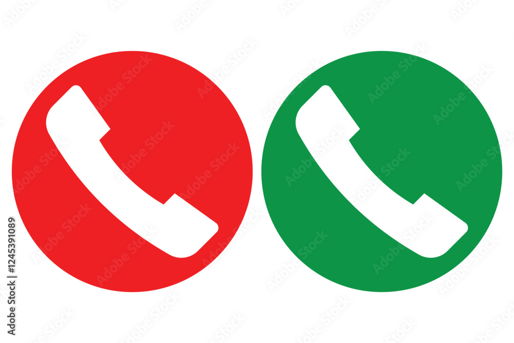 Poster call icon in phone. phone call icon accept and decline. green, red and black icons for end or accept