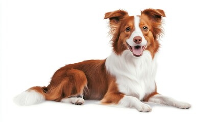 Fototapeta premium Happy Border Collie Dog Lying on White Background with Playful Expression