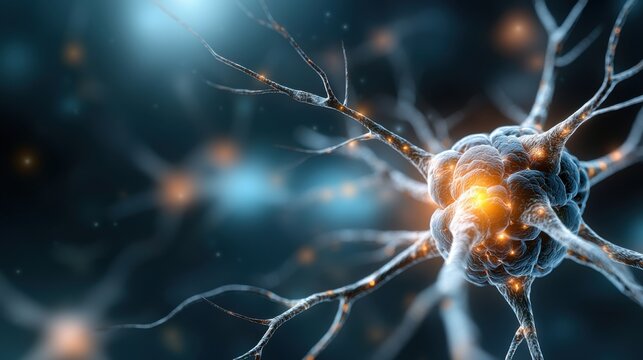 Glowing neuron network with intricate synaptic connections showcases the complex and fascinating architecture of the human nervous system hinting at the incredible capabilities of the brain and mind