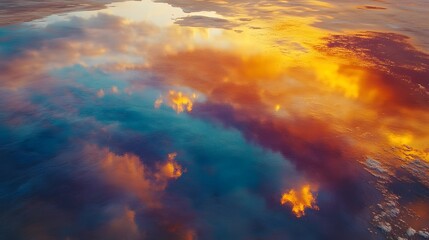 Fototapeta premium Vibrant sky at sunset, colorful clouds blending orange and blue hues, perfect for nature-themed projects or backgrounds.