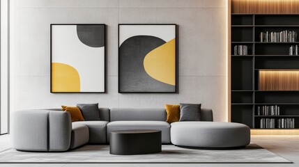 Modern Minimalist Living Room with Abstract Art and Cozy Furniture