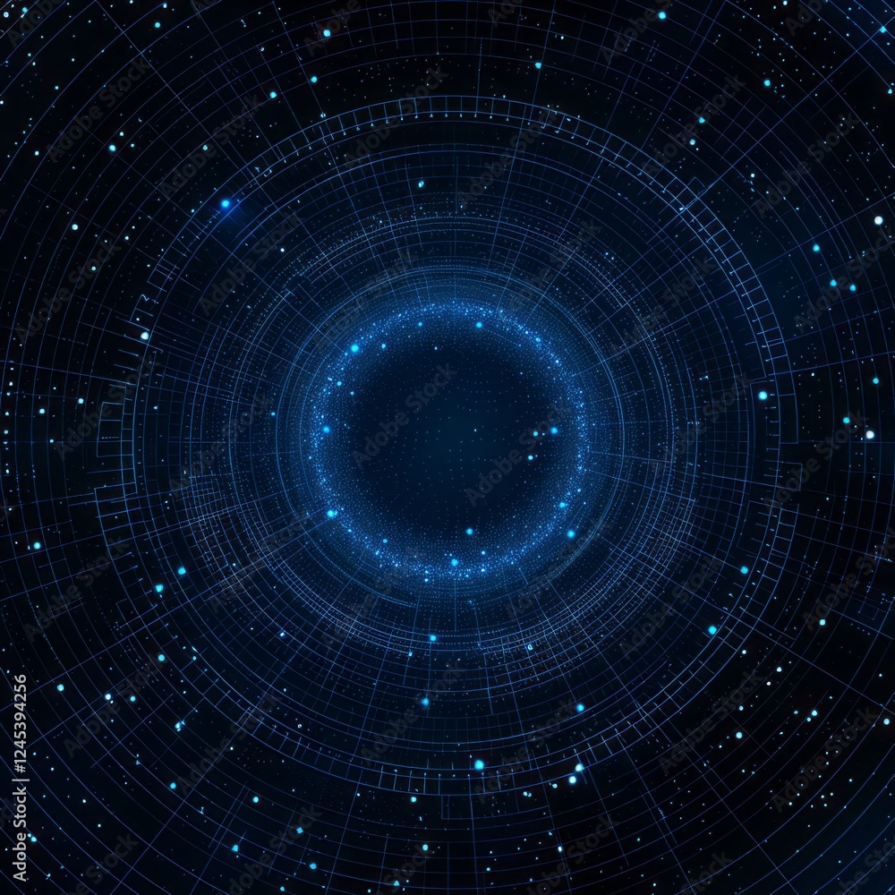 Poster cosmic gateway: an abstract digital artwork depicting a mesmerizing swirling vortex of glowing blue 