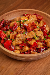 chinese food on plate photographed at high angle, restaurant food, chinese traditional cuisine