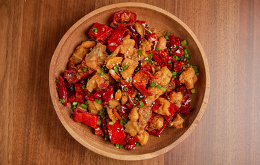 chinese food on plate photographed at high angle, restaurant food, chinese traditional cuisine