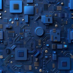Fototapeta premium Abstract Digital Circuitry: A mesmerizing, abstract background image composed of a complex network of interconnected electronic components and circuits in a vibrant, futuristic blue hue.