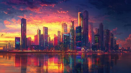 Fototapeta premium Dreamy Sunset Cityscape Romance