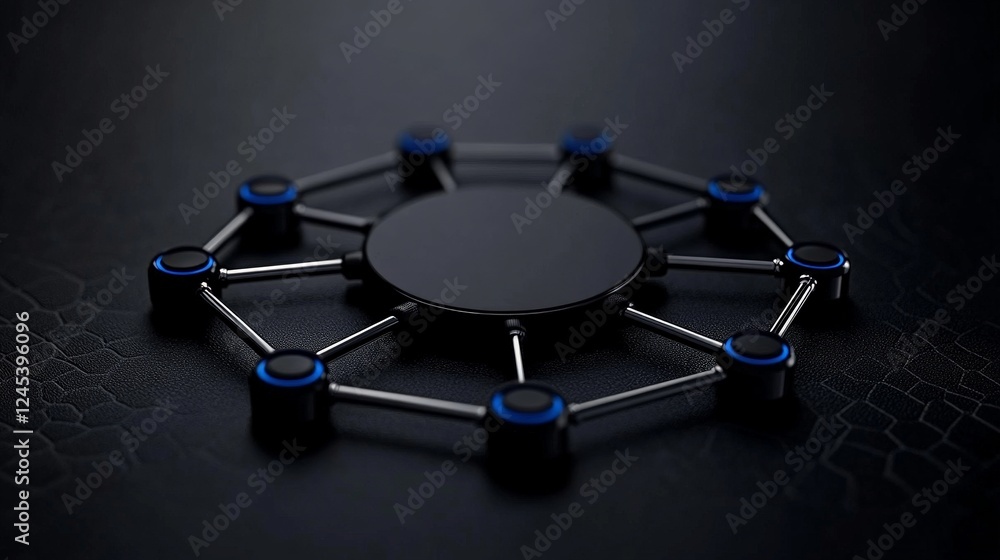 Poster data hub: a high-angle shot of a modern data hub, network concept, with a complex and futuristic des